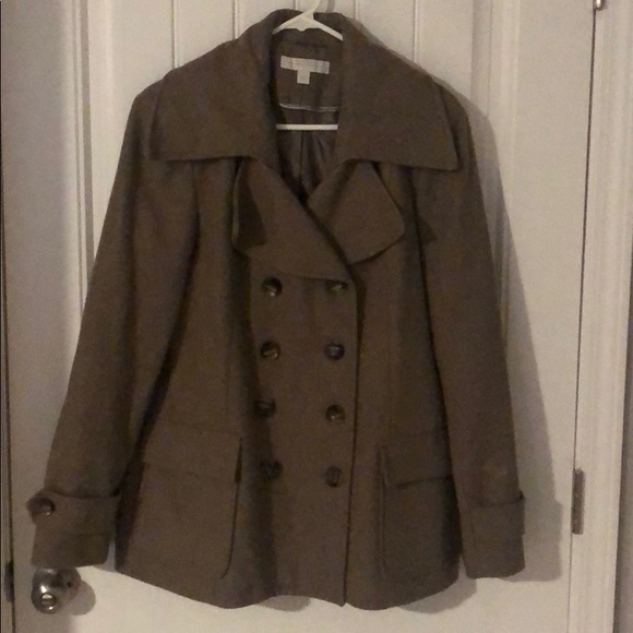 NEW YORK & CO HEATHER TAN PEA COAT - Picture 3 of 8